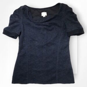 Anthropologie Boucle Sweater Cedar Street Short Sleeves Navy Blue Extra Small